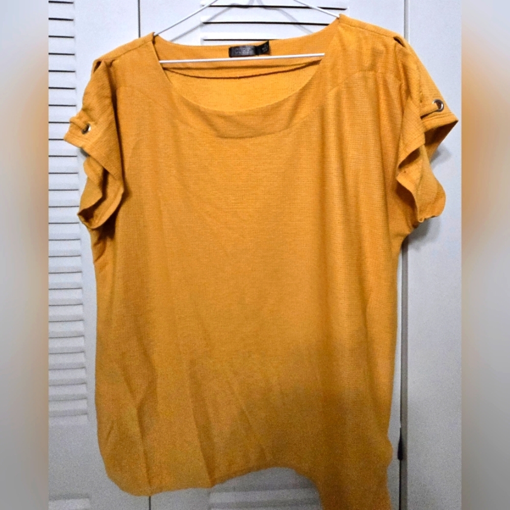Yellow Asymmetrical Flutter Sleeve Blouse